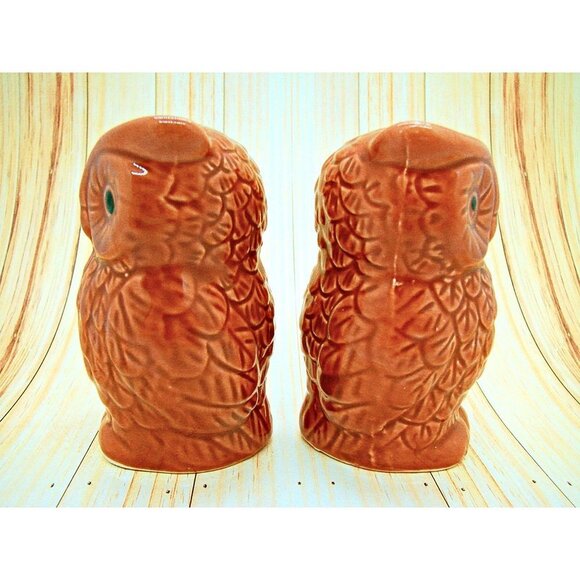 Unbranded Vintage Style Big Eyed Brown Owl Ceramic Salt & Pepper Shakers NWOT - Picture 5 of 9